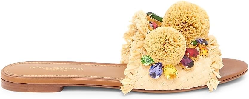 Flower-Detailed Raffia Sandals, 38 (8), Natural Sabbia