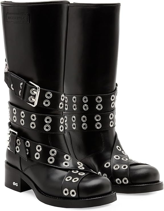 Buckle Vintage Leather Combat Boots, 40 (10), Black