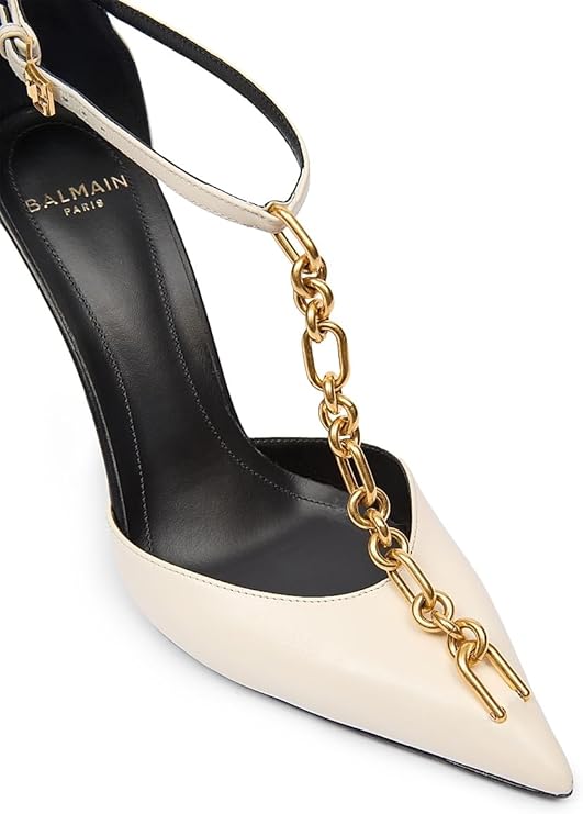 Sync 95MM Chain-Link & Leather T-Strap Pumps, 8, Ivoire