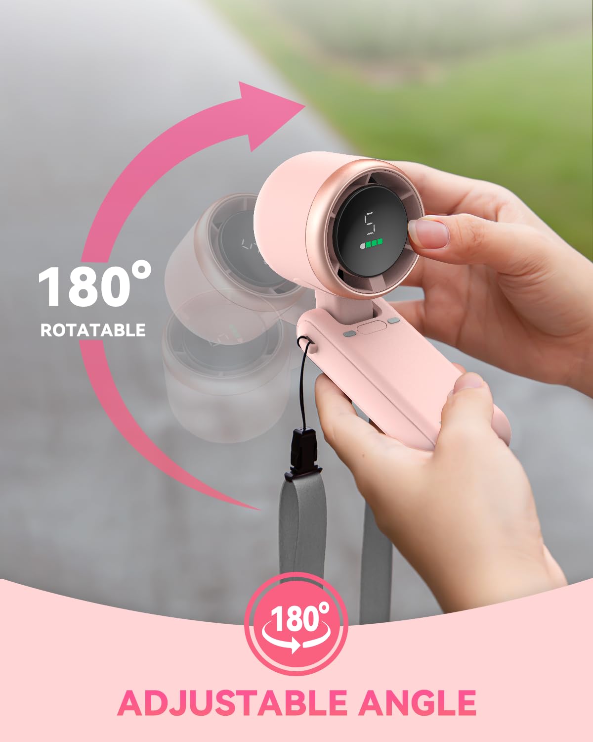 Portable Handheld Turbo Fan, 5 Gear Wind, Battery Operated, Up to 12 Working Hours, 3 IN 1 Hand Fan with Air Turbo Tech Cooling Fan for Outdoor Activities, Travel, Beach (Black)