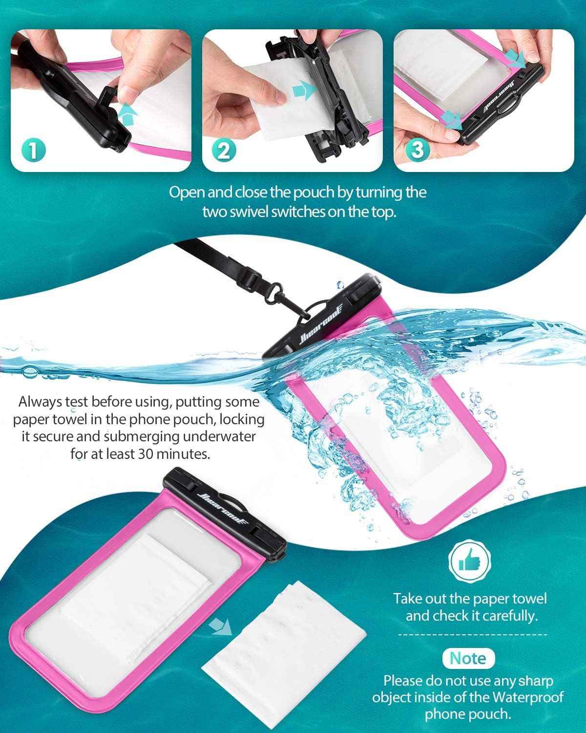 Hiearcool Waterproof Phone Pouch, Waterproof Phone Case for iPhone 16 15 14 13 Pro Max, IPX8 Cellphone Dry Bag Beach Cruise Ship Essentials 2Pack-8.3"