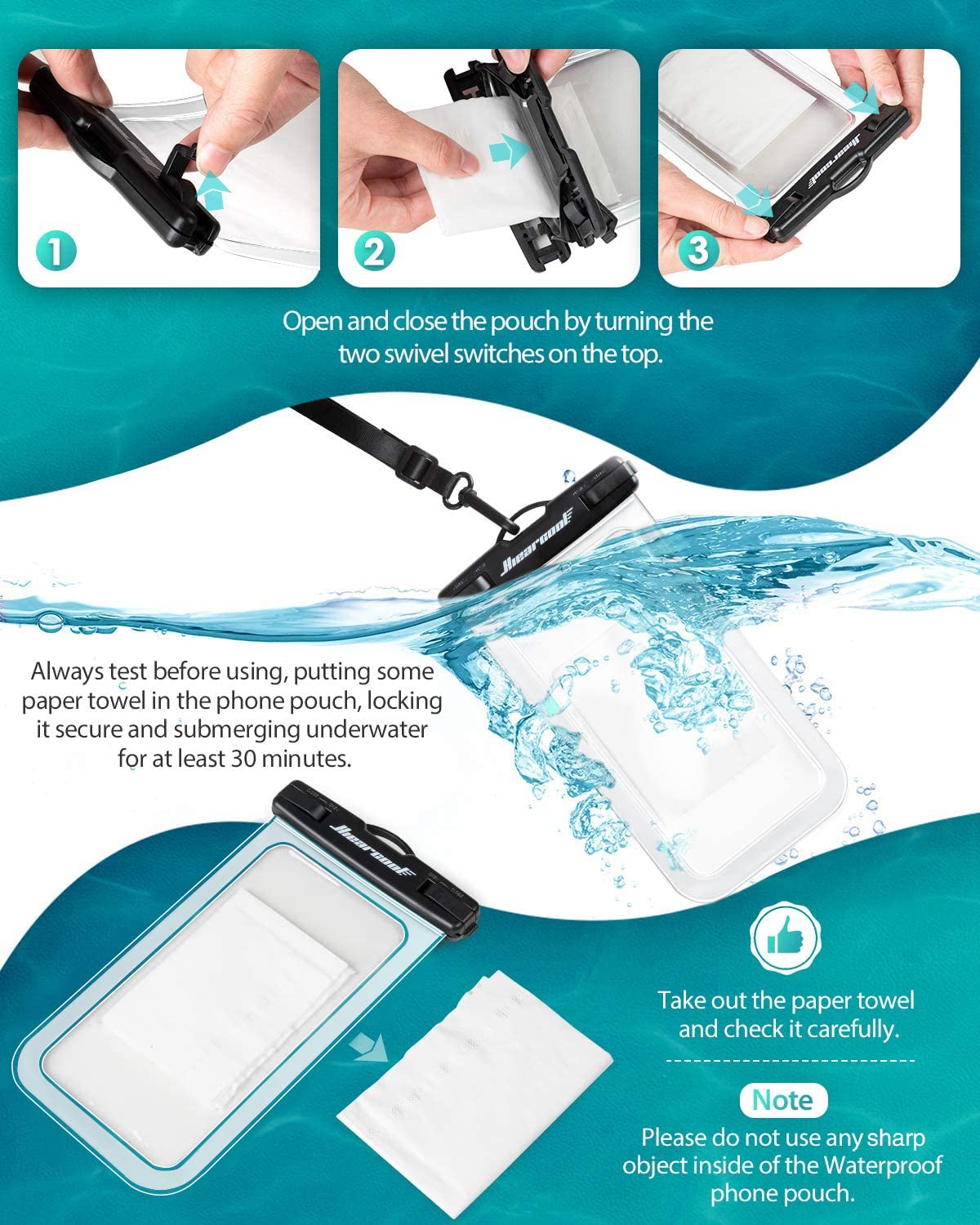 Hiearcool Waterproof Phone Pouch, Waterproof Phone Case for iPhone 16 15 14 13 Pro Max, IPX8 Cellphone Dry Bag Beach Cruise Ship Essentials 2Pack-8.3"