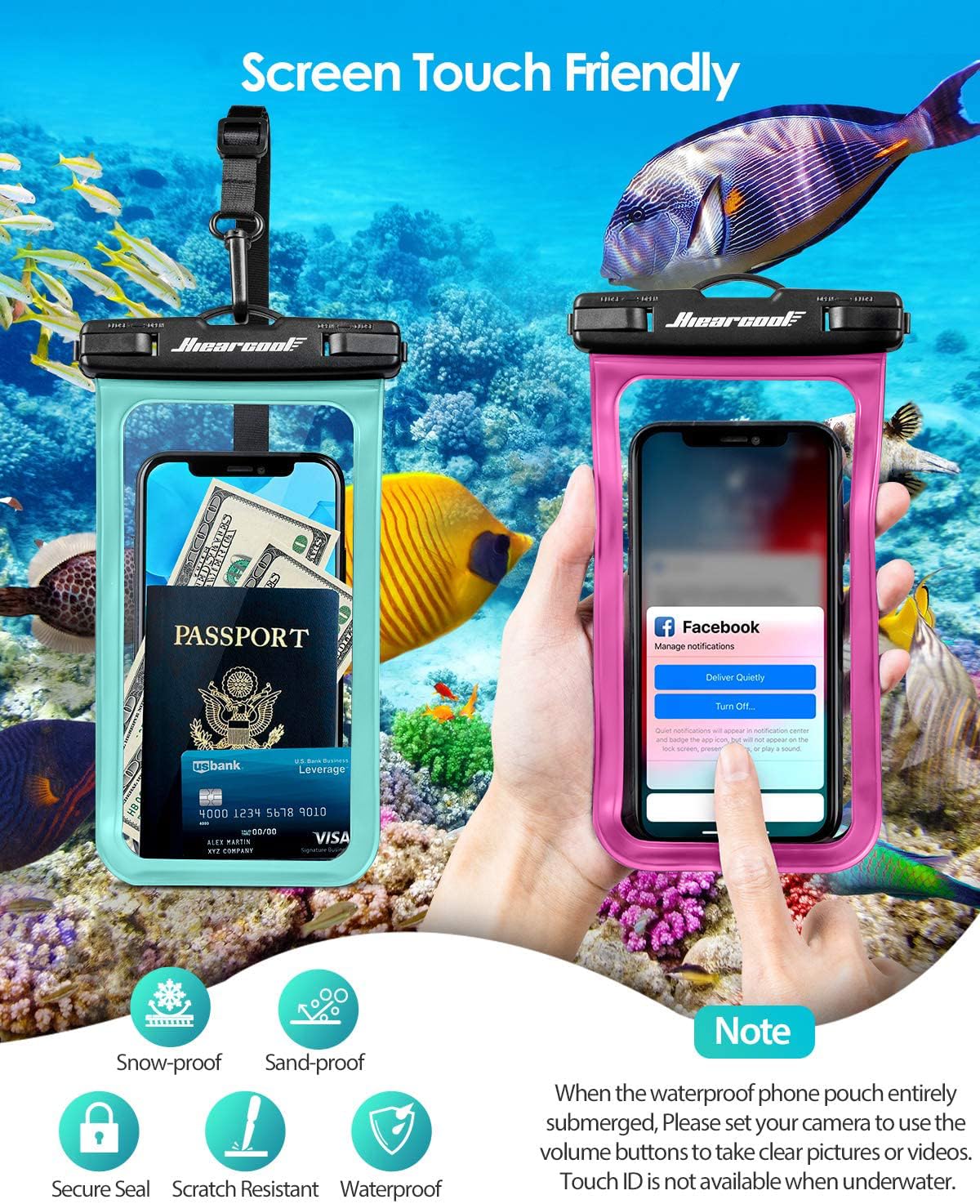 Hiearcool Waterproof Phone Pouch, Waterproof Phone Case for iPhone 16 15 14 13 Pro Max, IPX8 Cellphone Dry Bag Beach Cruise Ship Essentials 2Pack-8.3"
