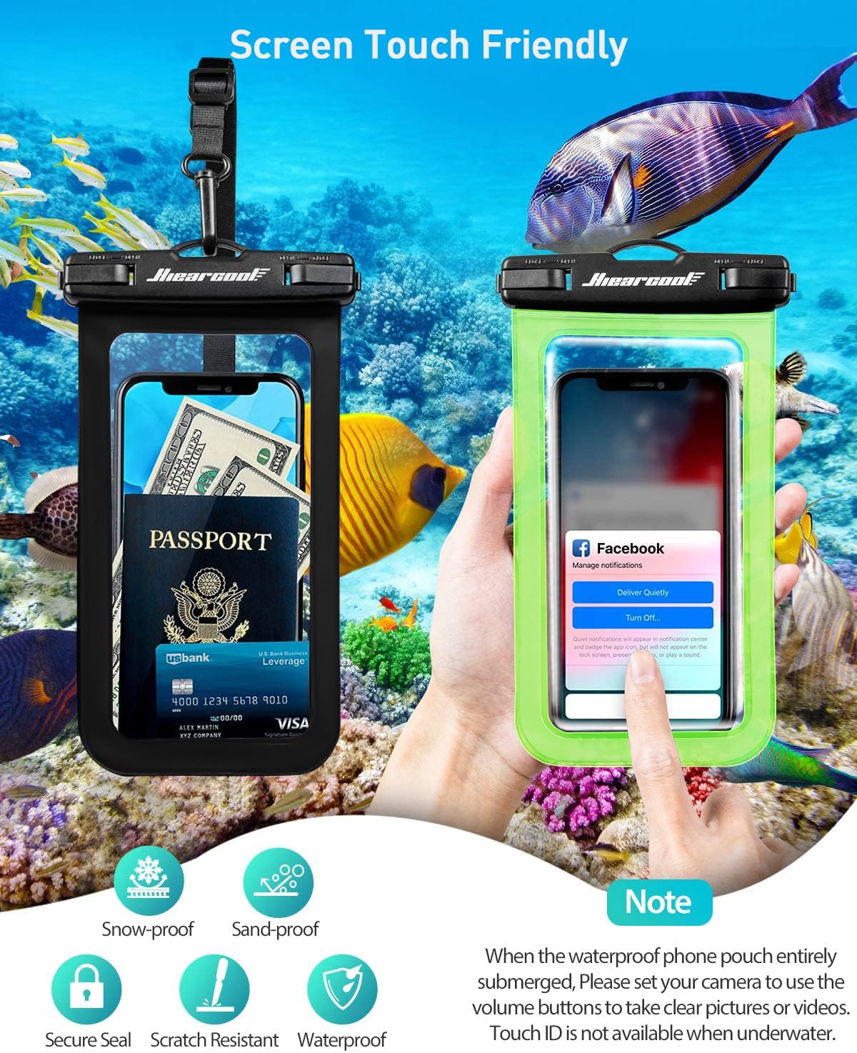Hiearcool Waterproof Phone Pouch, Waterproof Phone Case for iPhone 16 15 14 13 Pro Max, IPX8 Cellphone Dry Bag Beach Cruise Ship Essentials 2Pack-8.3"