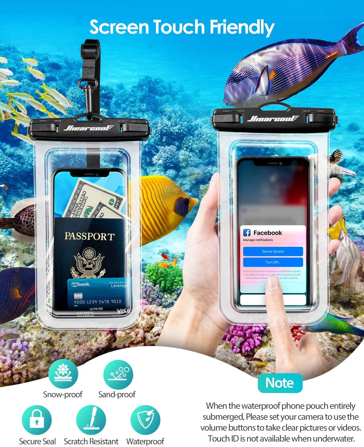 Hiearcool Waterproof Phone Pouch, Waterproof Phone Case for iPhone 16 15 14 13 Pro Max, IPX8 Cellphone Dry Bag Beach Cruise Ship Essentials 2Pack-8.3"