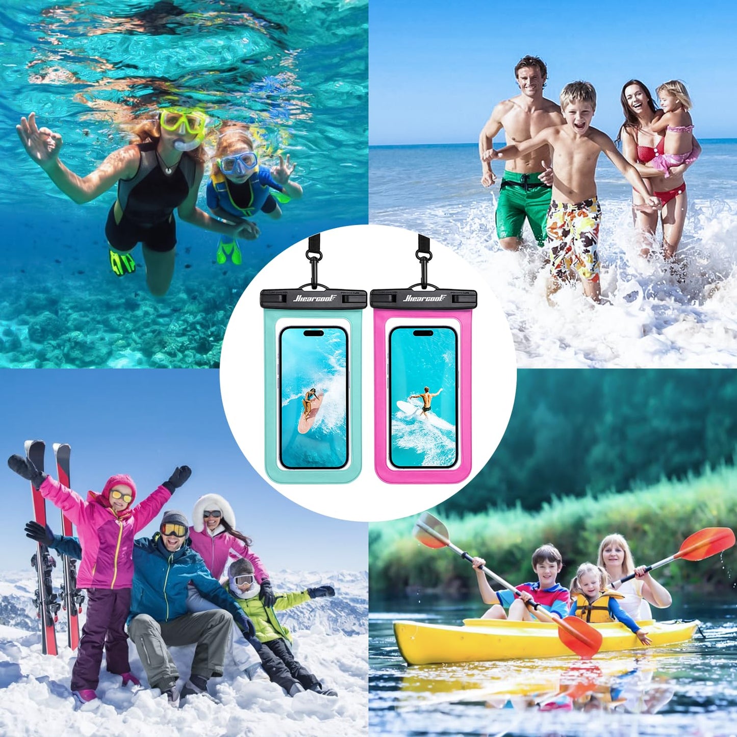 Hiearcool Waterproof Phone Pouch, Waterproof Phone Case for iPhone 16 15 14 13 Pro Max, IPX8 Cellphone Dry Bag Beach Cruise Ship Essentials 2Pack-8.3"