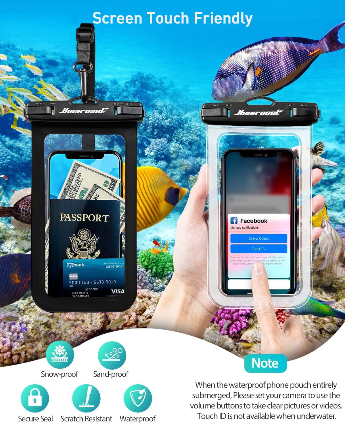 Hiearcool Waterproof Phone Pouch, Waterproof Phone Case for iPhone 16 15 14 13 Pro Max, IPX8 Cellphone Dry Bag Beach Cruise Ship Essentials 2Pack-8.3"