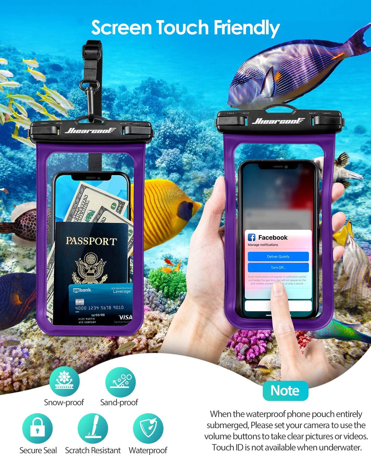 Hiearcool Waterproof Phone Pouch, Waterproof Phone Case for iPhone 16 15 14 13 Pro Max, IPX8 Cellphone Dry Bag Beach Cruise Ship Essentials 2Pack-8.3"