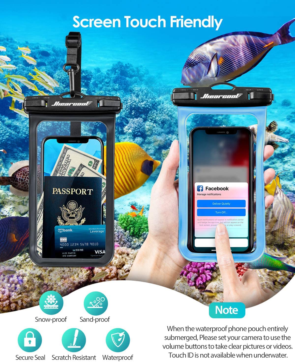 Hiearcool Waterproof Phone Pouch, Waterproof Phone Case for iPhone 16 15 14 13 Pro Max, IPX8 Cellphone Dry Bag Beach Cruise Ship Essentials 2Pack-8.3"