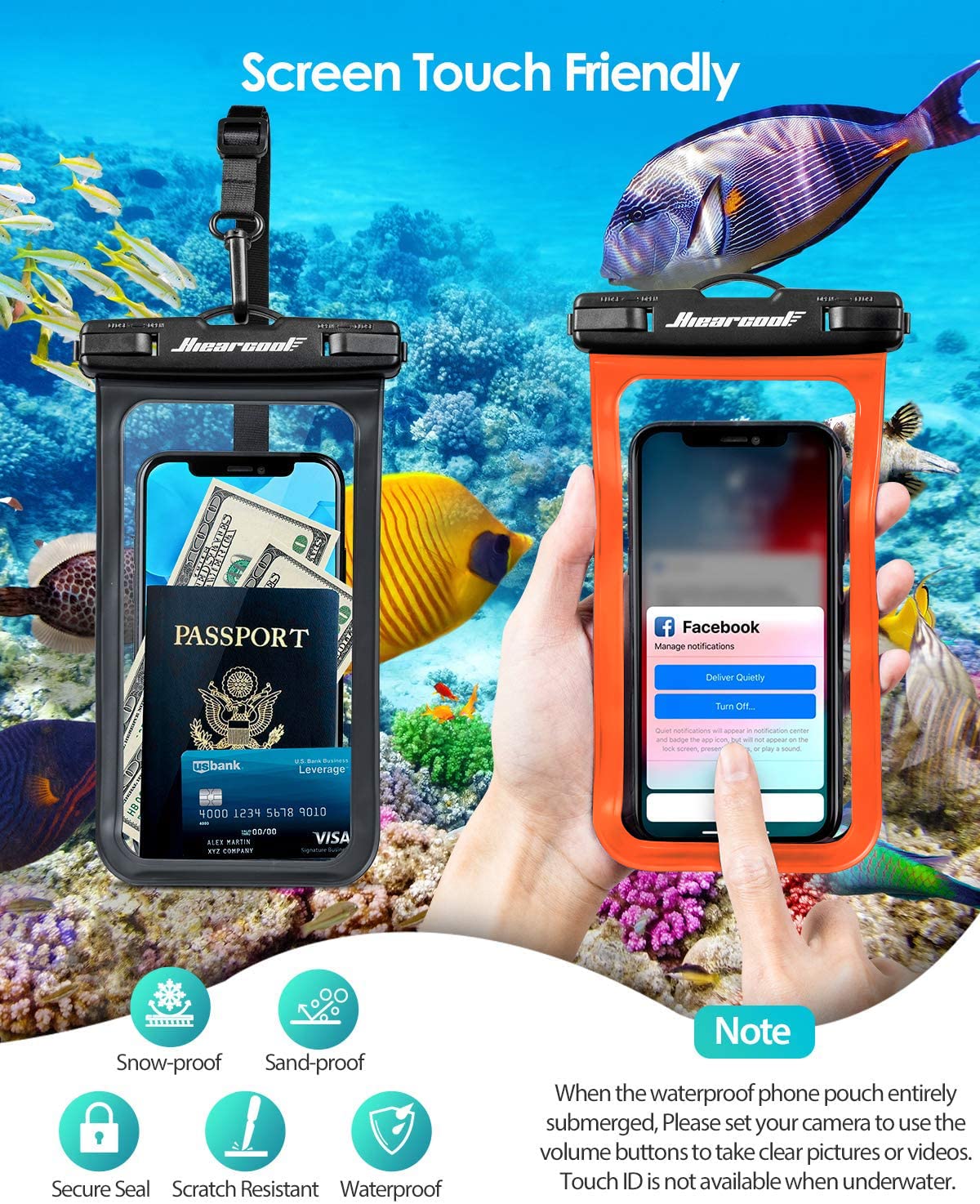 Hiearcool Waterproof Phone Pouch, Waterproof Phone Case for iPhone 16 15 14 13 Pro Max, IPX8 Cellphone Dry Bag Beach Cruise Ship Essentials 2Pack-8.3"