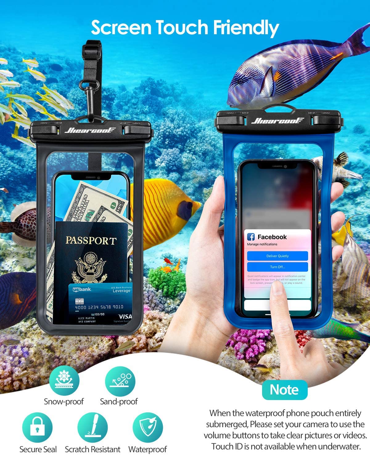 Hiearcool Waterproof Phone Pouch, Waterproof Phone Case for iPhone 16 15 14 13 Pro Max, IPX8 Cellphone Dry Bag Beach Cruise Ship Essentials 2Pack-8.3"