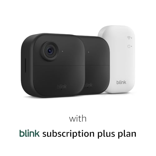 Blink Outdoor 4 (newest model) – Wireless smart security camera, two-year battery life, 1080p HD day and infrared night live view, two-way talk. Sync Module Core included – 3 camera system