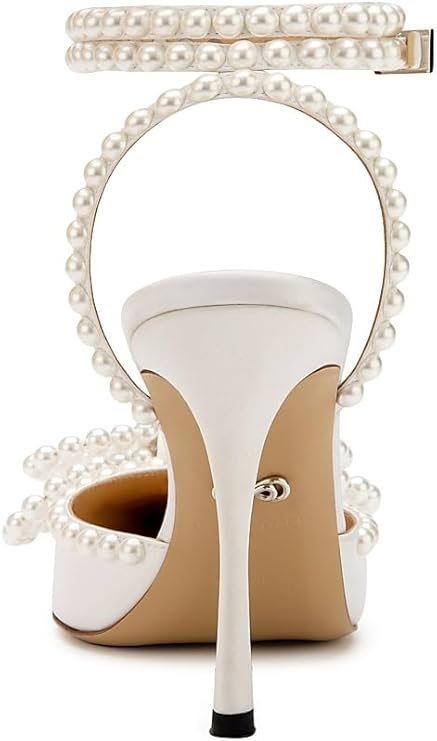 110MM Embellished Double Bow Satin Pumps, 40, White