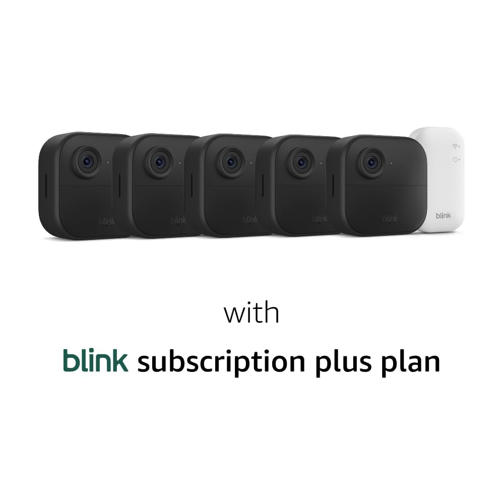 Blink Outdoor 4 (newest model) – Wireless smart security camera, two-year battery life, 1080p HD day and infrared night live view, two-way talk. Sync Module Core included – 3 camera system