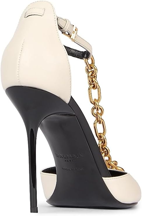Sync 95MM Chain-Link & Leather T-Strap Pumps, 8, Ivoire
