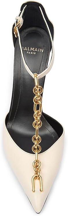 Sync 95MM Chain-Link & Leather T-Strap Pumps, 8, Ivoire