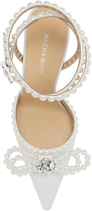 110MM Embellished Double Bow Satin Pumps, 40, White