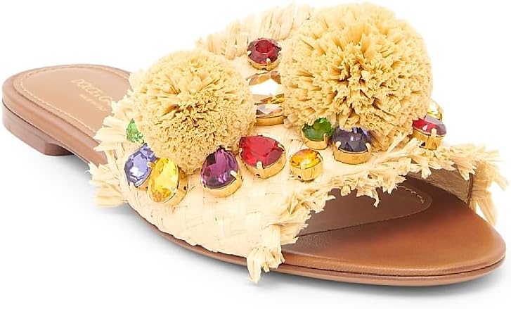 Flower-Detailed Raffia Sandals, 38 (8), Natural Sabbia