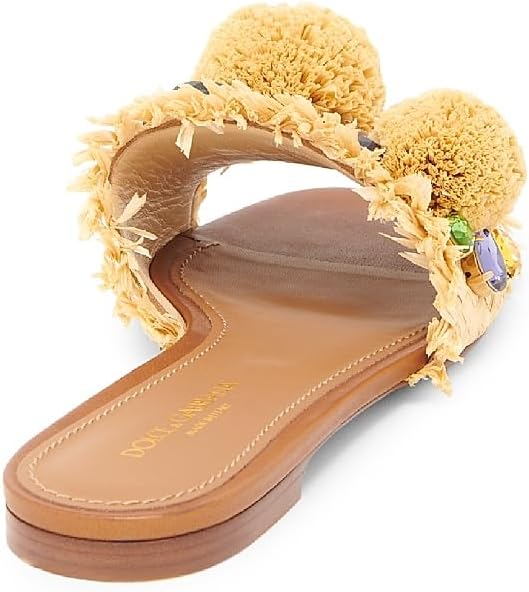 Flower-Detailed Raffia Sandals, 38 (8), Natural Sabbia