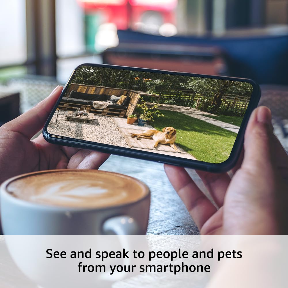 Blink Outdoor 4 (newest model) – Wireless smart security camera, two-year battery life, 1080p HD day and infrared night live view, two-way talk. Sync Module Core included – 3 camera system