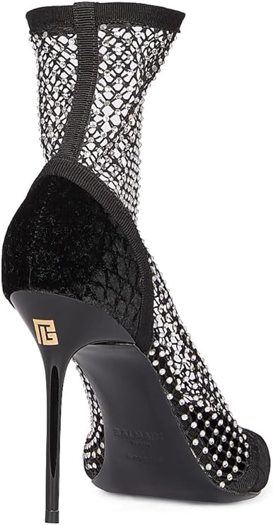 95MM Mesh & Velvet Ankle Boots, 6.5, Noir