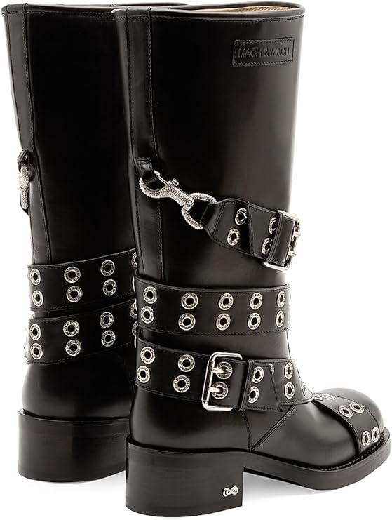 Buckle Vintage Leather Combat Boots, 40 (10), Black