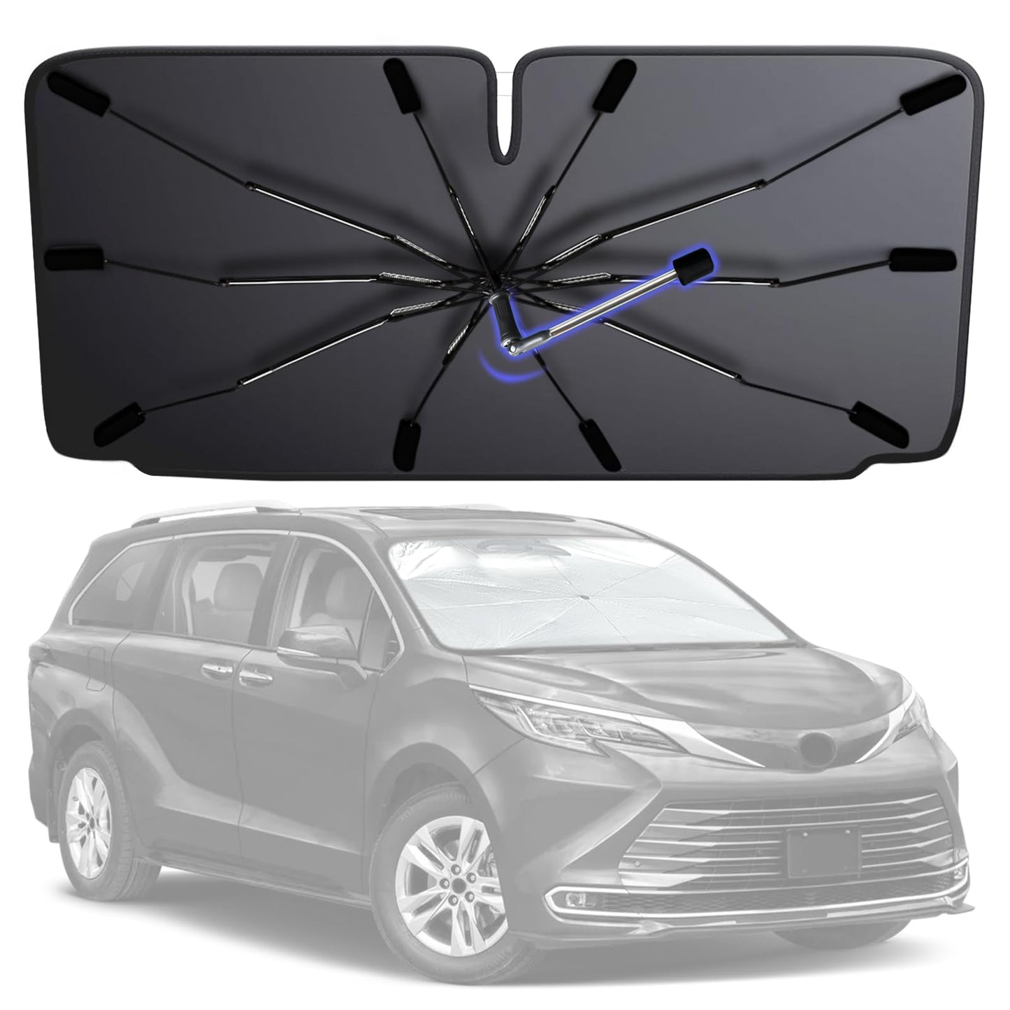 2025 Windshield Sun Shade Umbrella, Foldable Car Umbrella Sunshade with UV Block Car Front Window (Heat Insulation Protection) for Auto Windshield Covers Trucks Cars (Large)