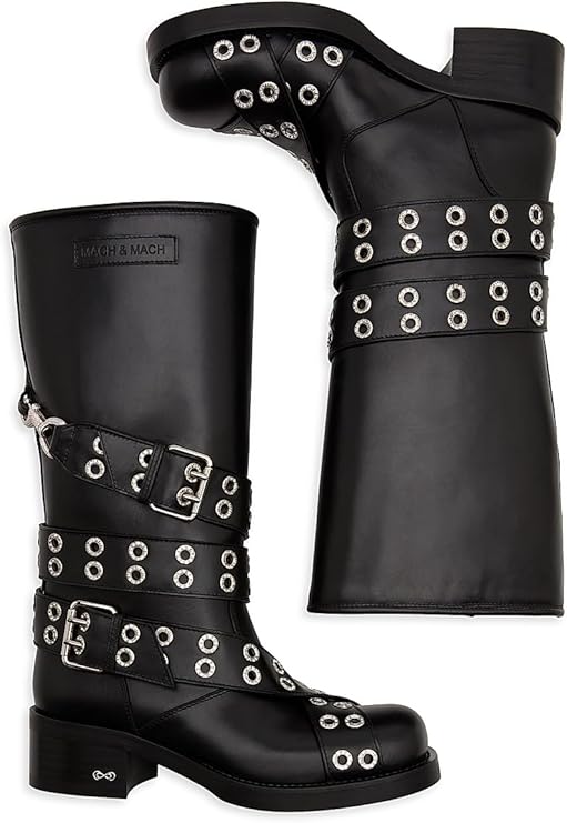 Buckle Vintage Leather Combat Boots, 40 (10), Black