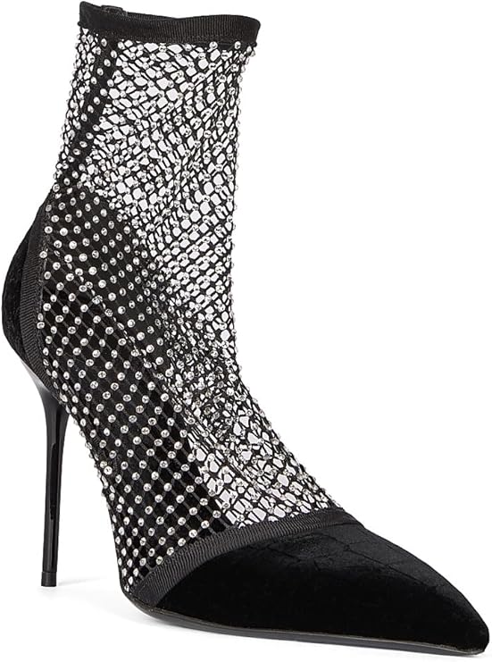 95MM Mesh & Velvet Ankle Boots, 6.5, Noir