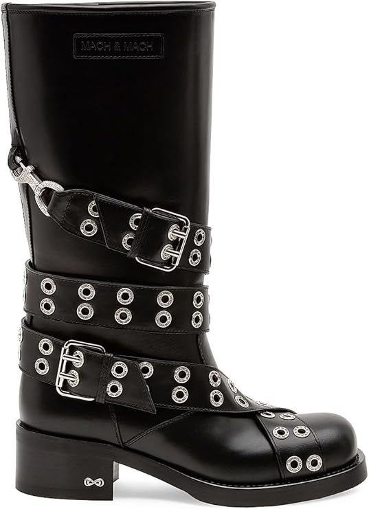 Buckle Vintage Leather Combat Boots, 40 (10), Black