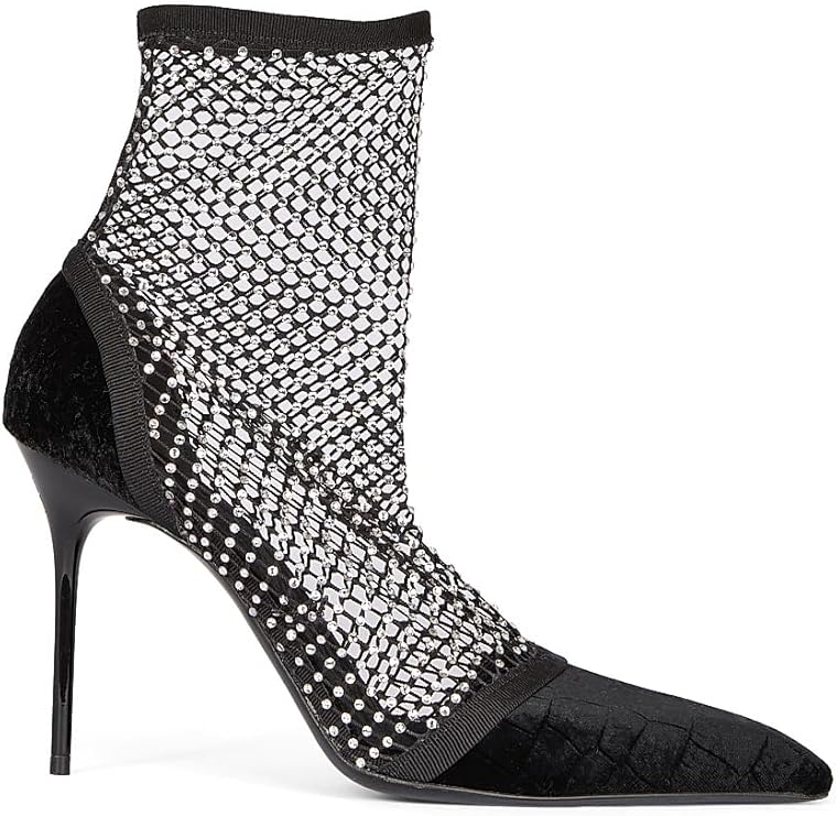 95MM Mesh & Velvet Ankle Boots, 6.5, Noir