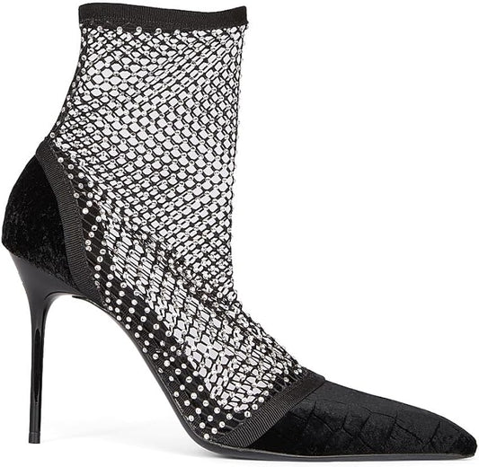 95MM Mesh & Velvet Ankle Boots, 6.5, Noir