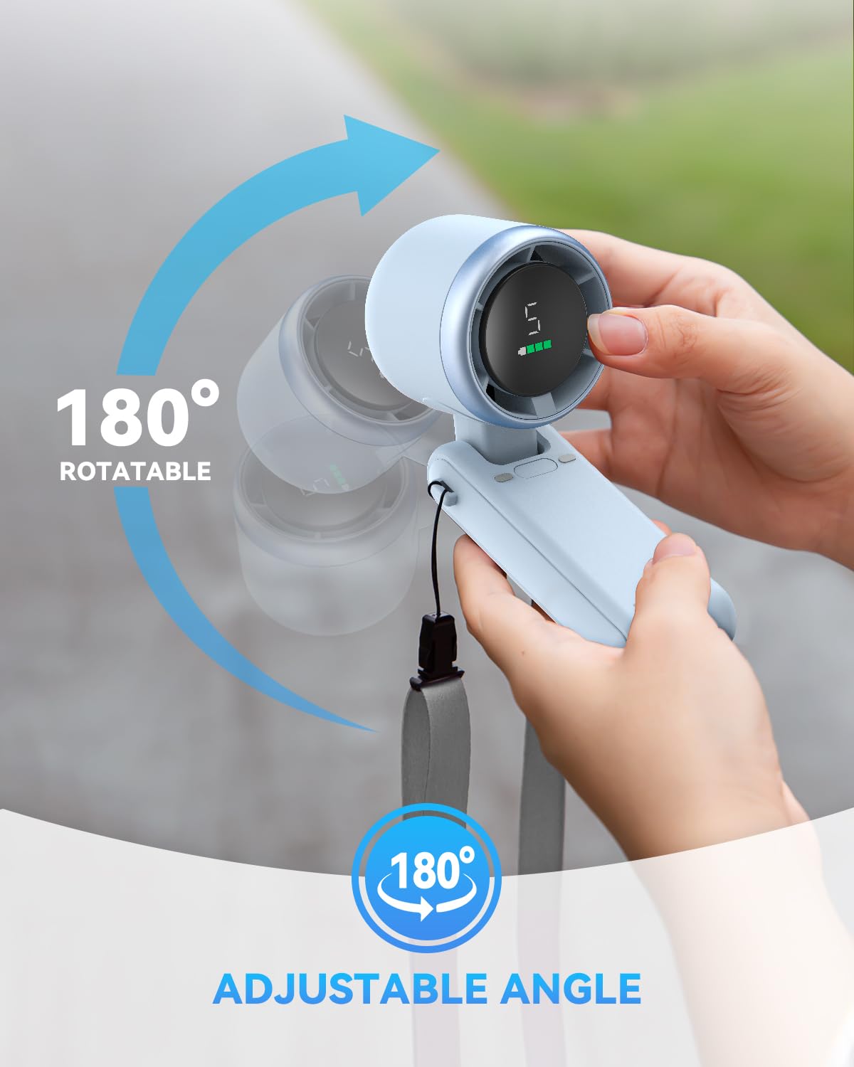 Portable Handheld Turbo Fan, 5 Gear Wind, Battery Operated, Up to 12 Working Hours, 3 IN 1 Hand Fan with Air Turbo Tech Cooling Fan for Outdoor Activities, Travel, Beach (Black)