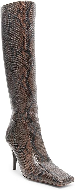95MM Snakeskin-Printed Knee-High Boots, 39.5 (9.5), Coffee