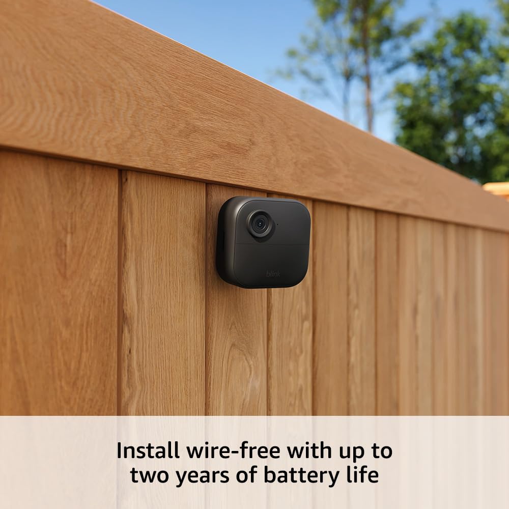 Blink Outdoor 4 (newest model) – Wireless smart security camera, two-year battery life, 1080p HD day and infrared night live view, two-way talk. Sync Module Core included – 3 camera system