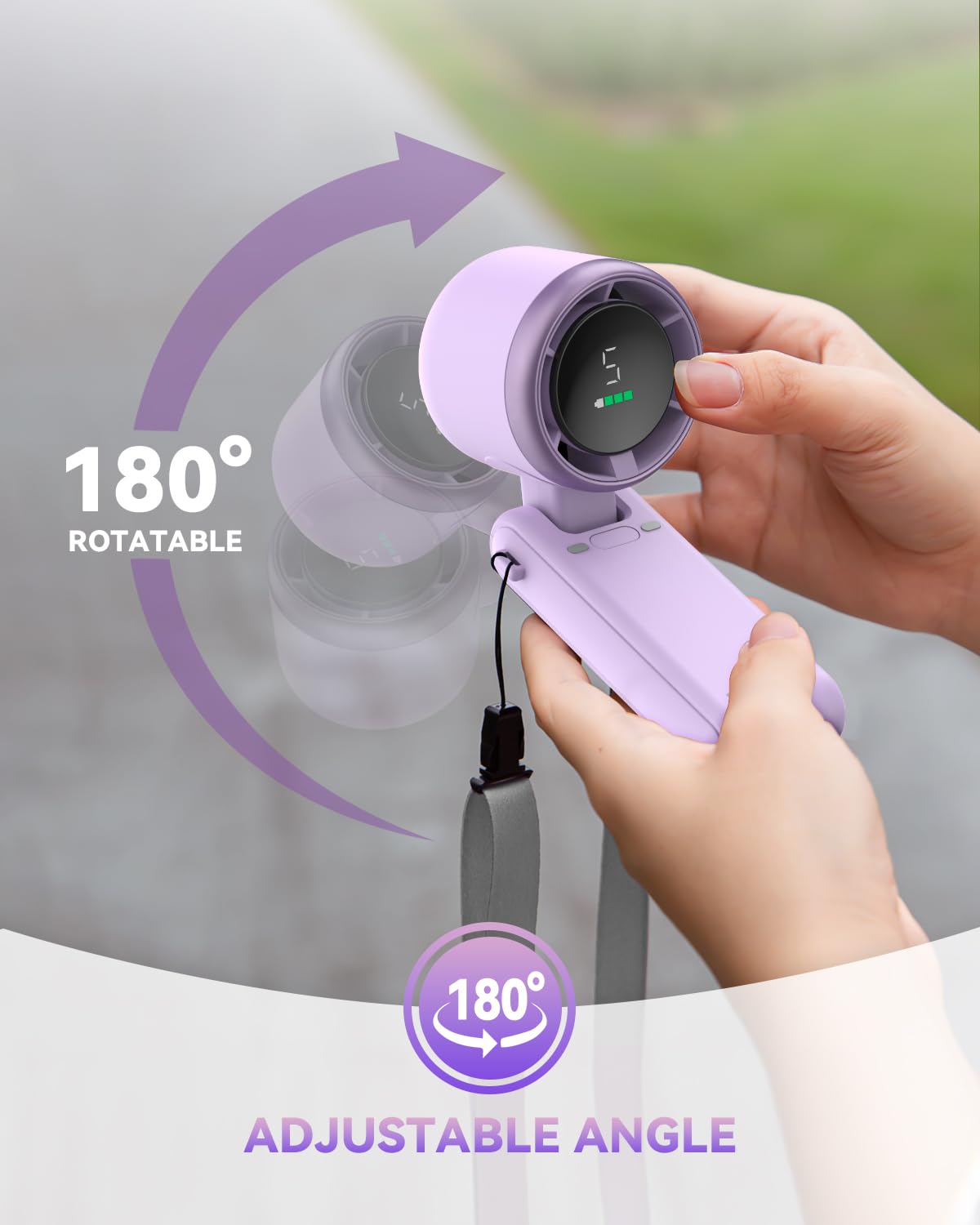 Portable Handheld Turbo Fan, 5 Gear Wind, Battery Operated, Up to 12 Working Hours, 3 IN 1 Hand Fan with Air Turbo Tech Cooling Fan for Outdoor Activities, Travel, Beach (Black)