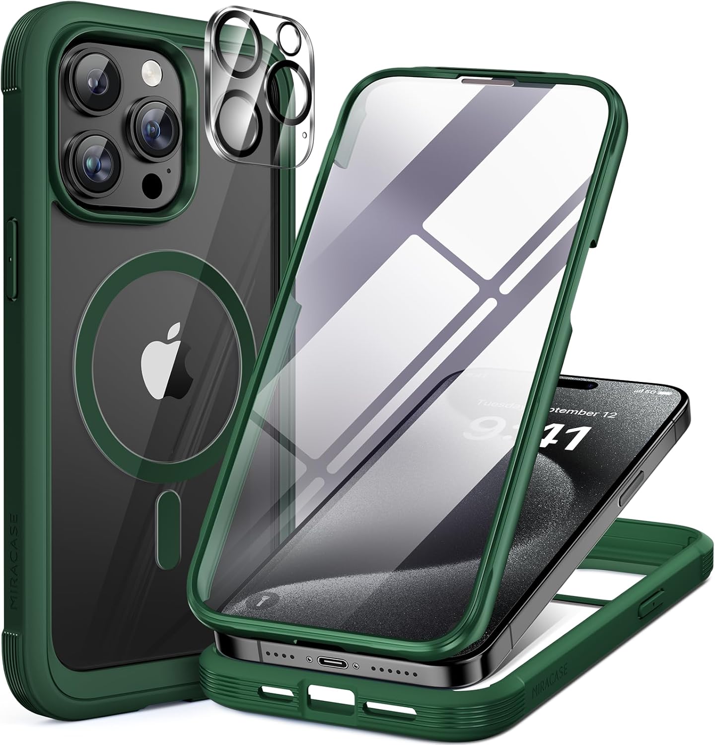 Miracase Magnetic for iPhone 16 Pro Max Case 6.9'' [Compatible with MagSafe] Full-Body Phone case with Built-in Glass Screen Protector& Camera Protector,Drop Proof 16 Pro Max Cover,Desert Brown