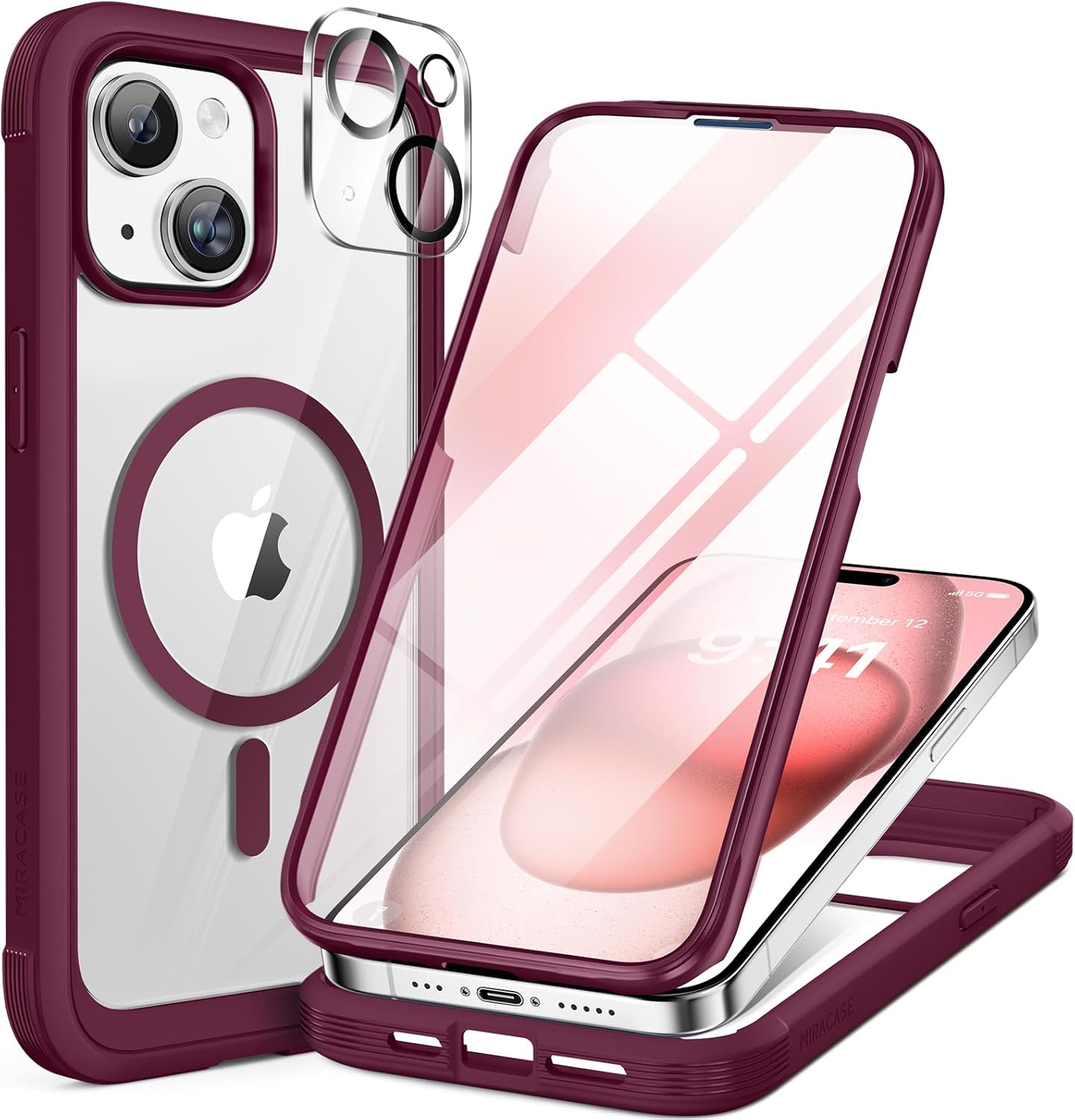 Miracase Magnetic for iPhone 16 Pro Max Case 6.9'' [Compatible with MagSafe] Full-Body Phone case with Built-in Glass Screen Protector& Camera Protector,Drop Proof 16 Pro Max Cover,Desert Brown