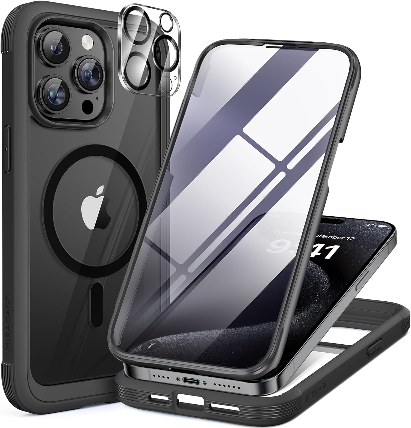 Miracase Magnetic for iPhone 16 Pro Max Case 6.9'' [Compatible with MagSafe] Full-Body Phone case with Built-in Glass Screen Protector& Camera Protector,Drop Proof 16 Pro Max Cover,Desert Brown