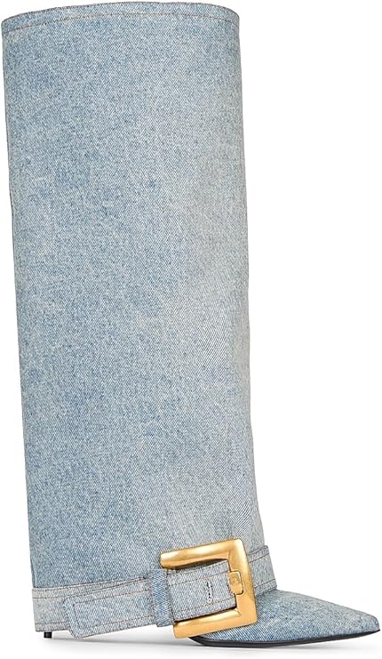 Anthe 75MM Denim Knee-High Boots, 7, Bleu Jean