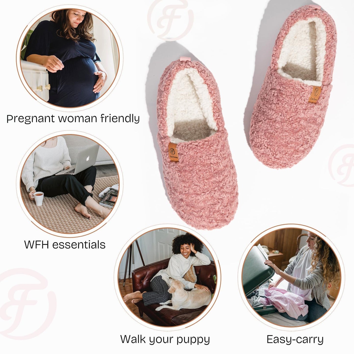 EverFoams Women’s Soft Curly Full Slippers Memory Foam Lightweight House Shoes Cozy Loafer with Polar Fleece Lining