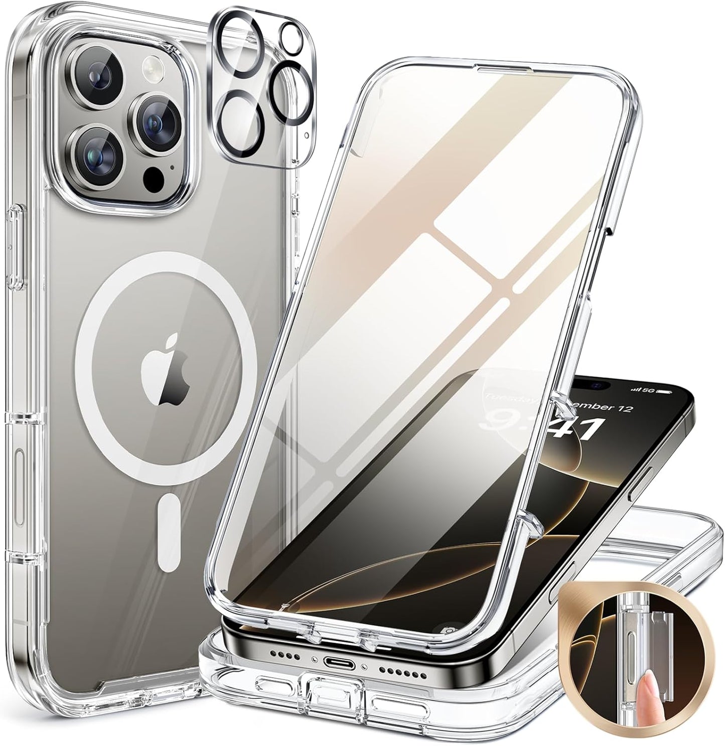 Miracase Magnetic for iPhone 16 Pro Max Case 6.9'' [Compatible with MagSafe] Full-Body Phone case with Built-in Glass Screen Protector& Camera Protector,Drop Proof 16 Pro Max Cover,Desert Brown
