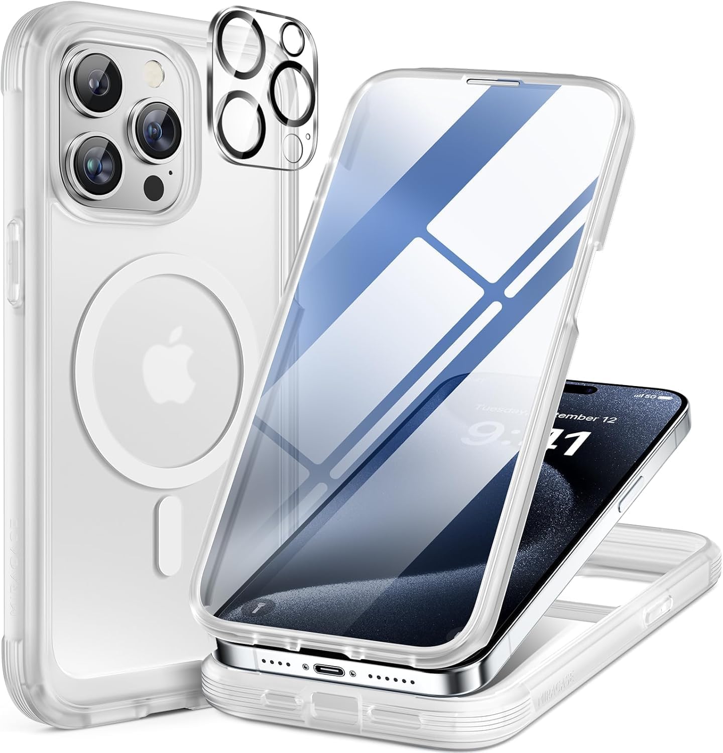 Miracase Magnetic for iPhone 16 Pro Max Case 6.9'' [Compatible with MagSafe] Full-Body Phone case with Built-in Glass Screen Protector& Camera Protector,Drop Proof 16 Pro Max Cover,Desert Brown