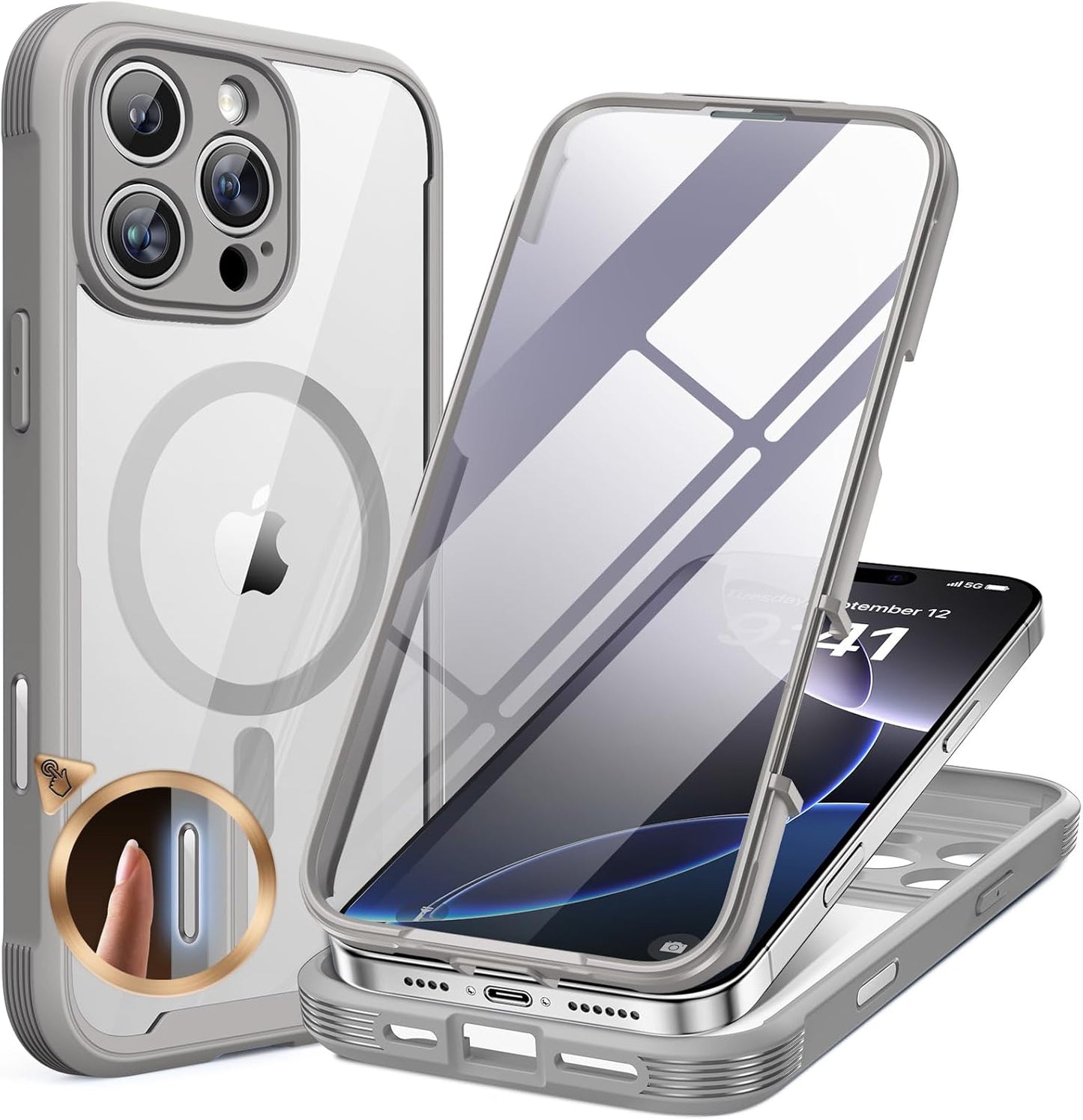 Miracase Magnetic for iPhone 16 Pro Max Case 6.9'' [Compatible with MagSafe] Full-Body Phone case with Built-in Glass Screen Protector& Camera Protector,Drop Proof 16 Pro Max Cover,Desert Brown