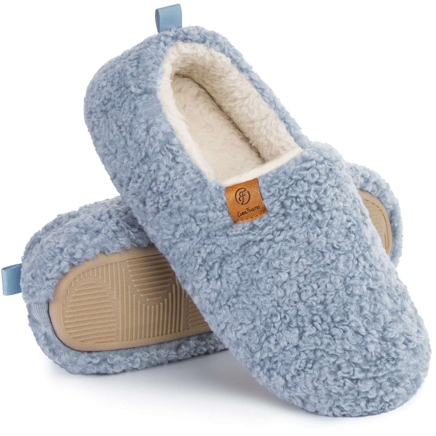 EverFoams Women’s Soft Curly Full Slippers Memory Foam Lightweight House Shoes Cozy Loafer with Polar Fleece Lining