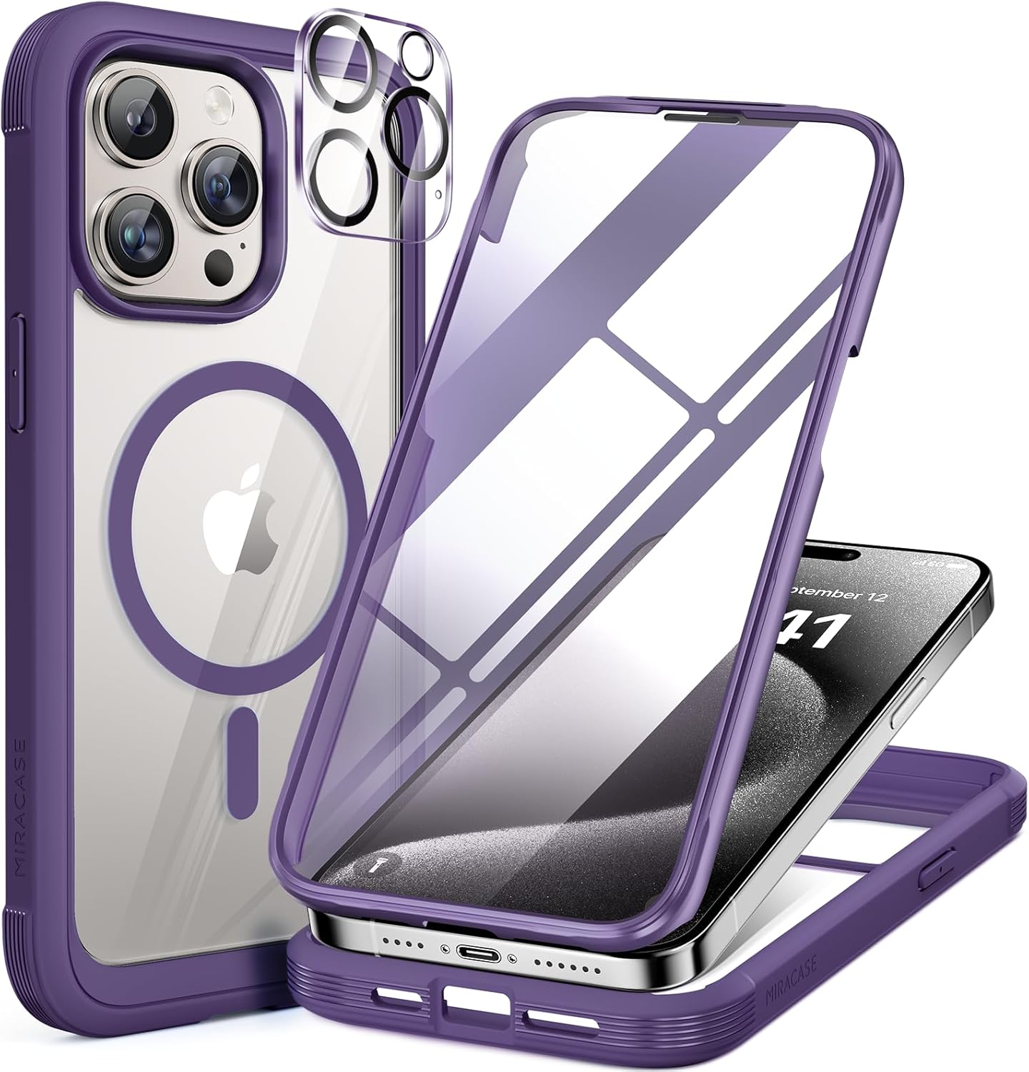 Miracase Magnetic for iPhone 16 Pro Max Case 6.9'' [Compatible with MagSafe] Full-Body Phone case with Built-in Glass Screen Protector& Camera Protector,Drop Proof 16 Pro Max Cover,Desert Brown