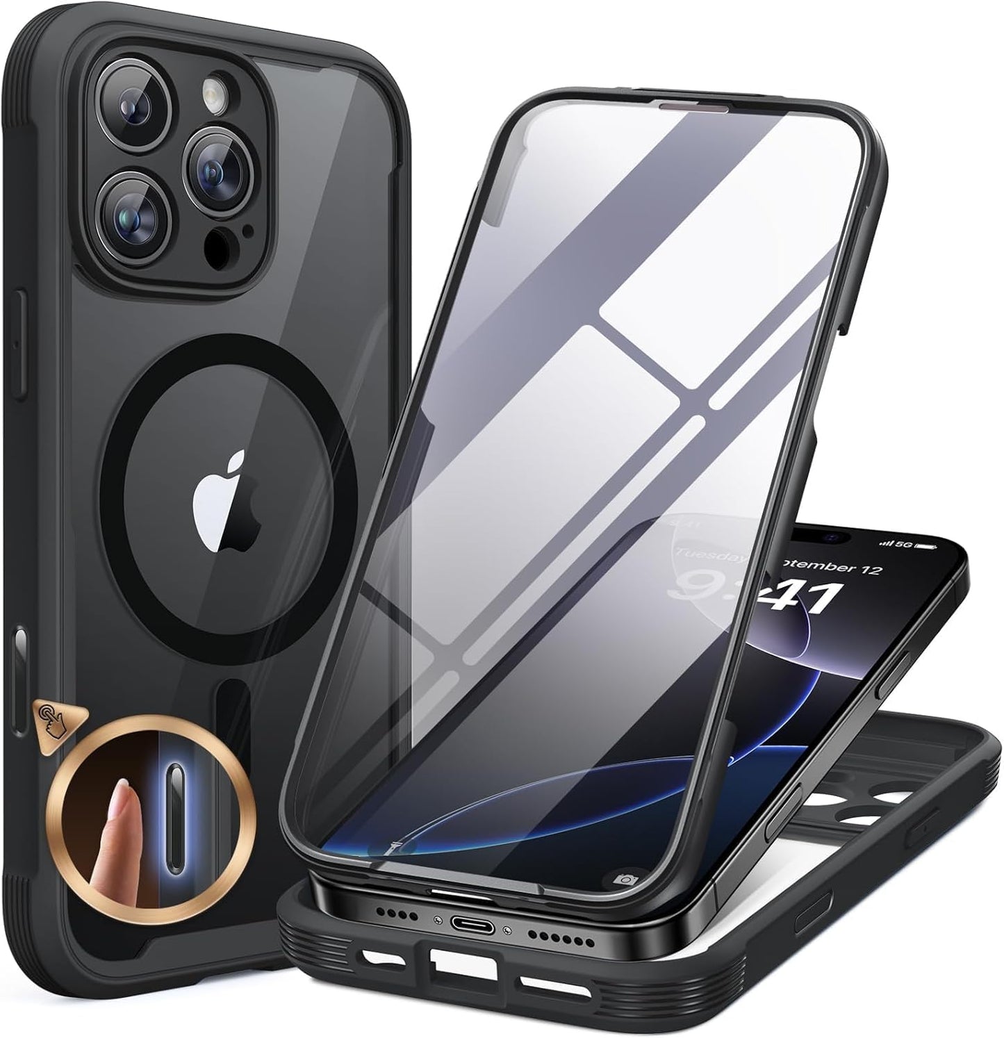 Miracase Magnetic for iPhone 16 Pro Max Case 6.9'' [Compatible with MagSafe] Full-Body Phone case with Built-in Glass Screen Protector& Camera Protector,Drop Proof 16 Pro Max Cover,Desert Brown