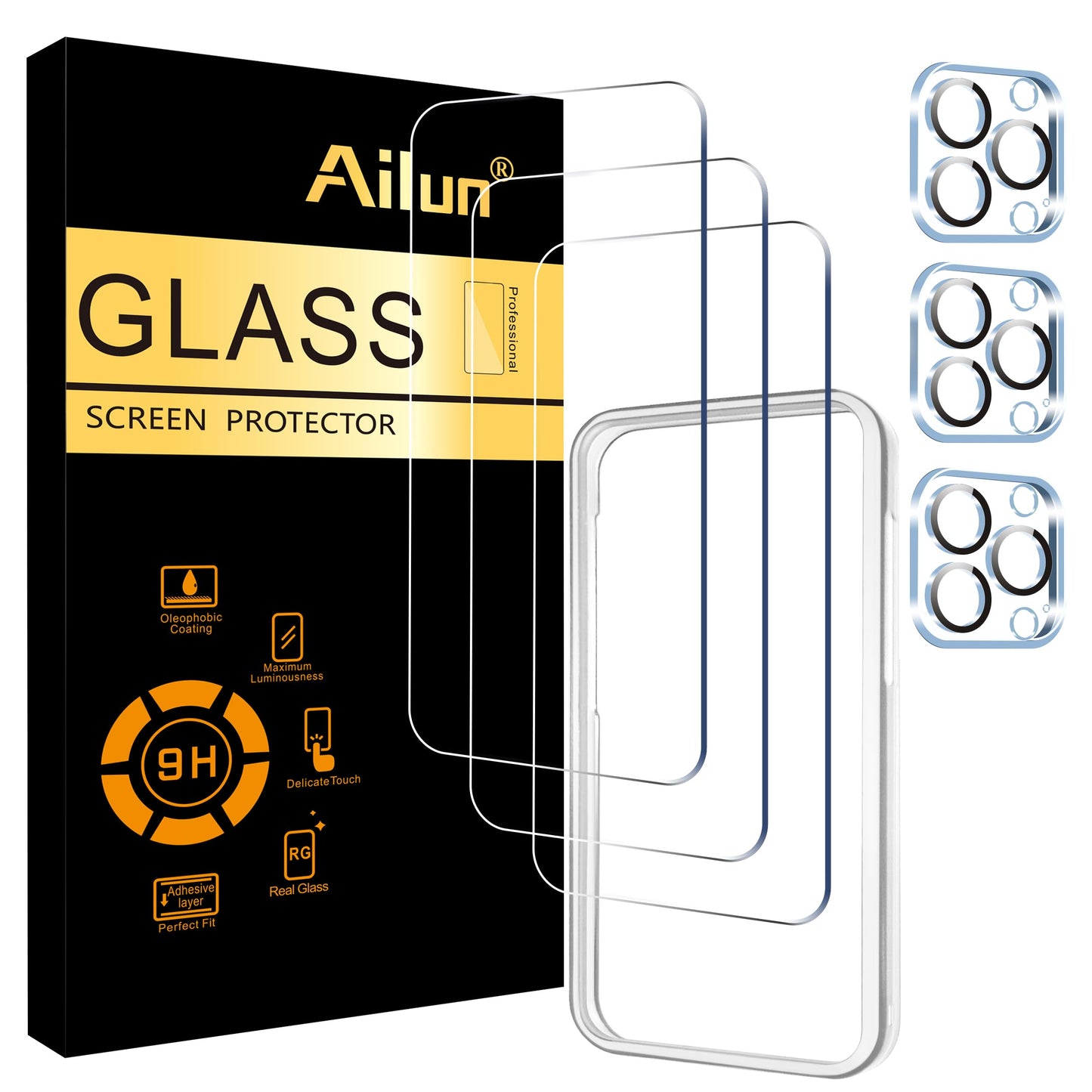 Ailun 5 Pack Screen Protector for iPhone 16 Pro Max [6.9 inch] + 3 Pack Camera Lens Protector with Installation Frame,Sensor Protection,Dynamic Island Compatible,Case Friendly Tempered Glass Film