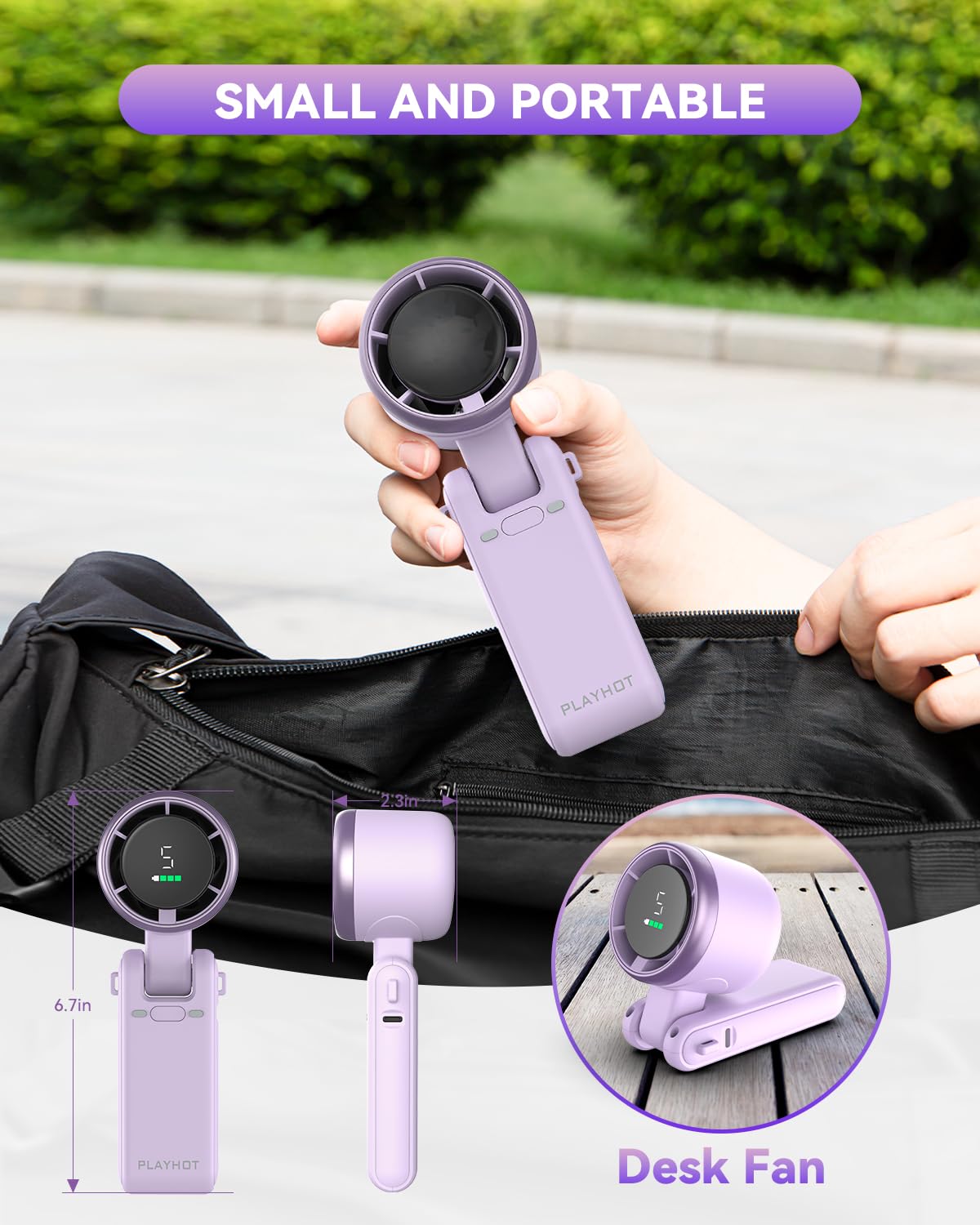Portable Handheld Turbo Fan, 5 Gear Wind, Battery Operated, Up to 12 Working Hours, 3 IN 1 Hand Fan with Air Turbo Tech Cooling Fan for Outdoor Activities, Travel, Beach (Black)