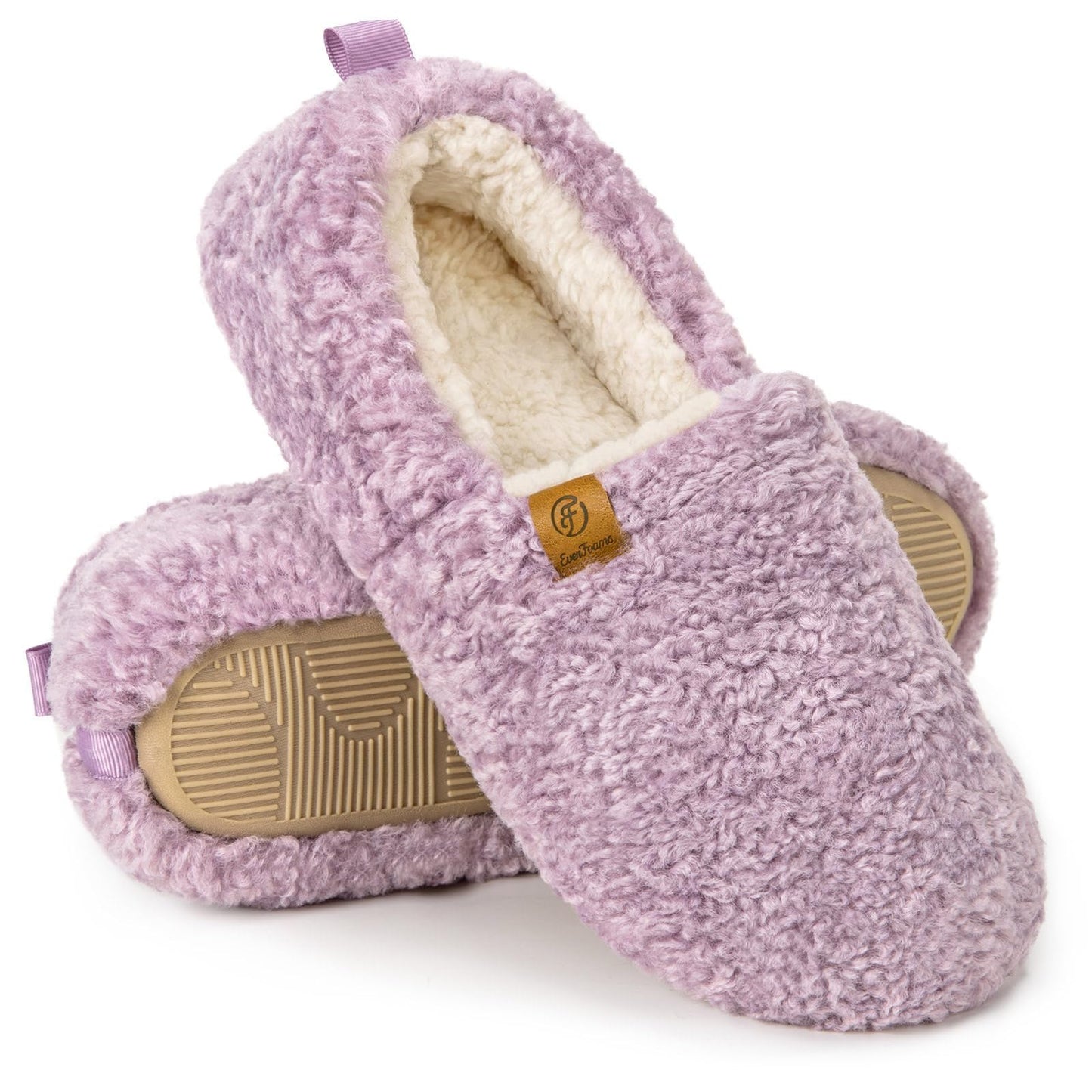 EverFoams Women’s Soft Curly Full Slippers Memory Foam Lightweight House Shoes Cozy Loafer with Polar Fleece Lining